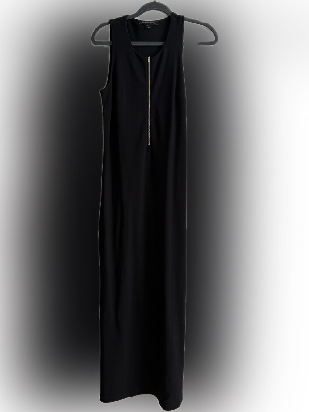 Boston Proper, B TRAVEL ZIPPER MAXI, Jet Black, Gold zipper, XS, NWOT